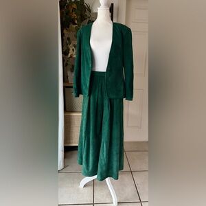 Vintage Talbots Green Leather Suede Skirt And Jacket Set Sz 12 Women